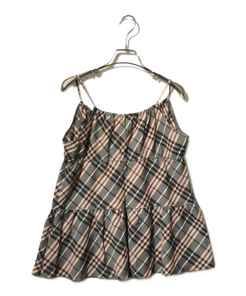 BURBERRY BLUE LABEL（バーバリー ブルー レーベル）BURBERRY BLUE LABEL (バーバリー ブルー レーベル) チェック柄キャミソールブラウス/バックリボンキャミソール グレー×ベージュ サイズ:38の古着・服飾アイテム