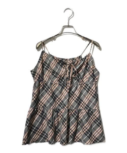 BURBERRY BLUE LABEL（バーバリー ブルー レーベル）BURBERRY BLUE LABEL (バーバリー ブルー レーベル) チェック柄キャミソールブラウス/バックリボンキャミソール グレー×ベージュ サイズ:38の古着・服飾アイテム