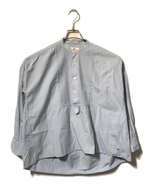 45R（フォーティファイブ・アール）45R (フォーティファイブ・アール) プルオーバーバンドカラーピンタックシャツ/長袖シャツ ブルーの古着・服飾アイテム