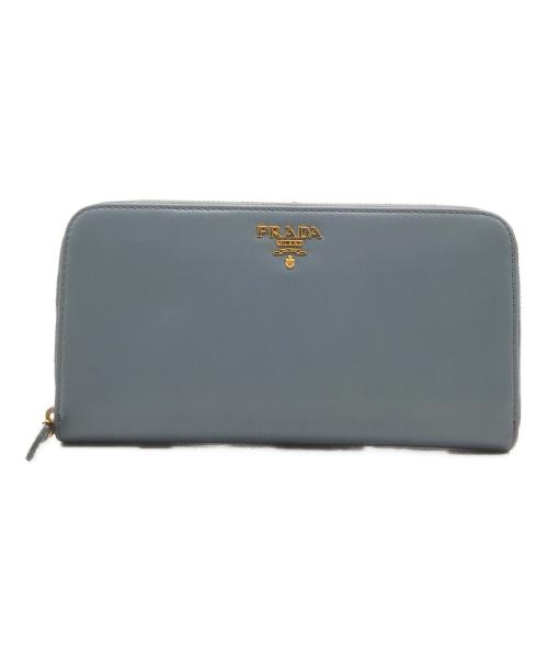 PRADA（プラダ）PRADA (プラダ) ラウンドファスナー長財布 ブルーの古着・服飾アイテム