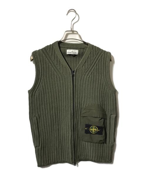 STONE ISLAND（ストーンアイランド）STONE ISLAND (ストーンアイランド) ジップアップニットベスト/ダブルジップアップベスト カーキ サイズ:Sの古着・服飾アイテム