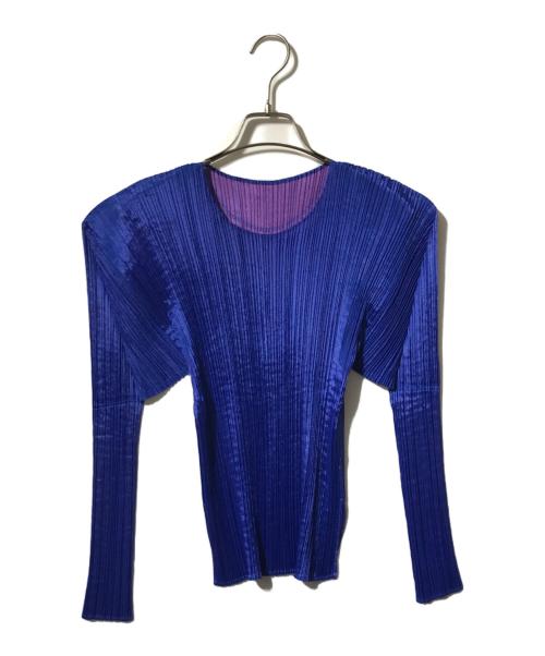 PLEATS PLEASE（プリーツプリーズ）PLEATS PLEASE (プリーツプリーズ) プリーツカットソー/長袖カットソー ブルー×パープル サイズ:4の古着・服飾アイテム