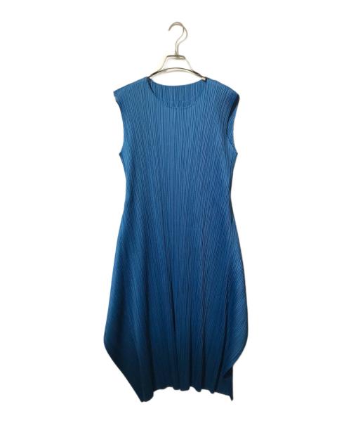 PLEATS PLEASE（プリーツプリーズ）PLEATS PLEASE (プリーツプリーズ) プリーツ変形ノースリーブワンピース/ノースリーブワンピース ブルー サイズ:3の古着・服飾アイテム