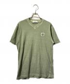 STONE ISLANDストーンアイランド）の古着「フロントロゴVネック半袖カットソー」｜グリーン