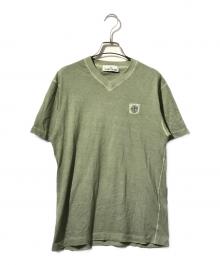 STONE ISLAND（ストーンアイランド）の古着「フロントロゴVネック半袖カットソー」｜グリーン