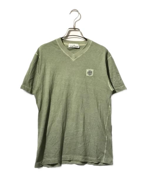 STONE ISLAND（ストーンアイランド）STONE ISLAND (ストーンアイランド) フロントロゴVネック半袖カットソー グリーン サイズ:Sの古着・服飾アイテム