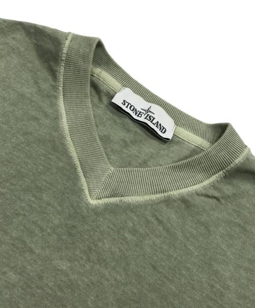 STONE ISLAND（ストーンアイランド）STONE ISLAND (ストーンアイランド) フロントロゴVネック半袖カットソー グリーン サイズ:Sの古着・服飾アイテム