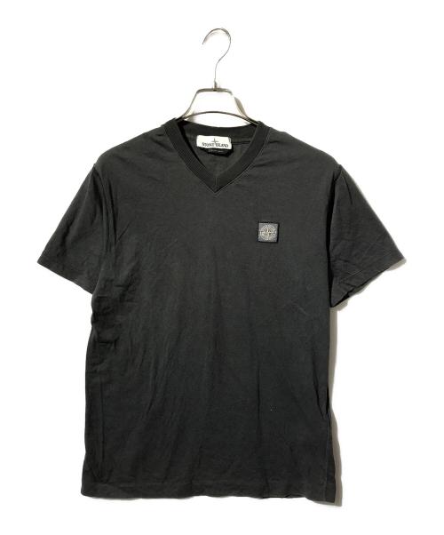 STONE ISLAND（ストーンアイランド）STONE ISLAND (ストーンアイランド) フロントロゴVネック半袖カットソー/Tシャツ グレー サイズ:Sの古着・服飾アイテム