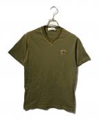 STONE ISLANDストーンアイランド）の古着「フロントロゴVネック半袖カットソー/ショートスリーブTシャツ」｜カーキ