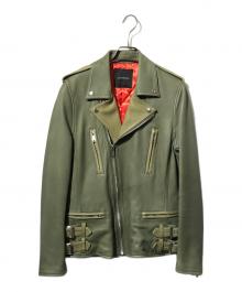 Moonage Devilment（ムーンエイジデビルメント）の古着「ラムレザーダブルライダースジャケット」｜カーキ