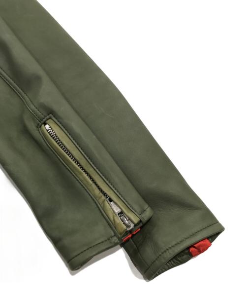 Moonage Devilment（ムーンエイジデビルメント）Moonage Devilment (ムーンエイジデビルメント) ラムレザーダブルライダースジャケット カーキ サイズ:46の古着・服飾アイテム