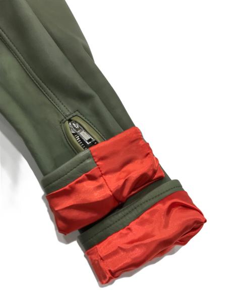 Moonage Devilment（ムーンエイジデビルメント）Moonage Devilment (ムーンエイジデビルメント) ラムレザーダブルライダースジャケット カーキ サイズ:46の古着・服飾アイテム