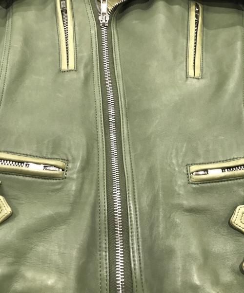 Moonage Devilment（ムーンエイジデビルメント）Moonage Devilment (ムーンエイジデビルメント) ラムレザーダブルライダースジャケット カーキ サイズ:46の古着・服飾アイテム