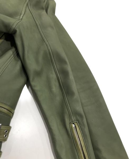 Moonage Devilment（ムーンエイジデビルメント）Moonage Devilment (ムーンエイジデビルメント) ラムレザーダブルライダースジャケット カーキ サイズ:46の古着・服飾アイテム