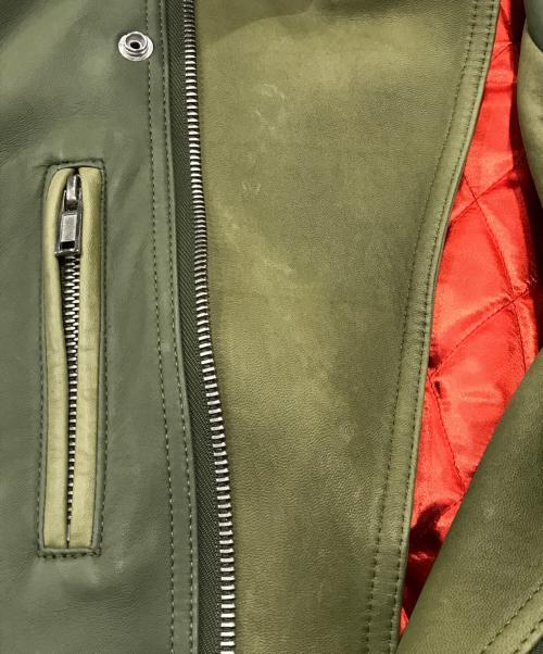 Moonage Devilment（ムーンエイジデビルメント）Moonage Devilment (ムーンエイジデビルメント) ラムレザーダブルライダースジャケット カーキ サイズ:46の古着・服飾アイテム