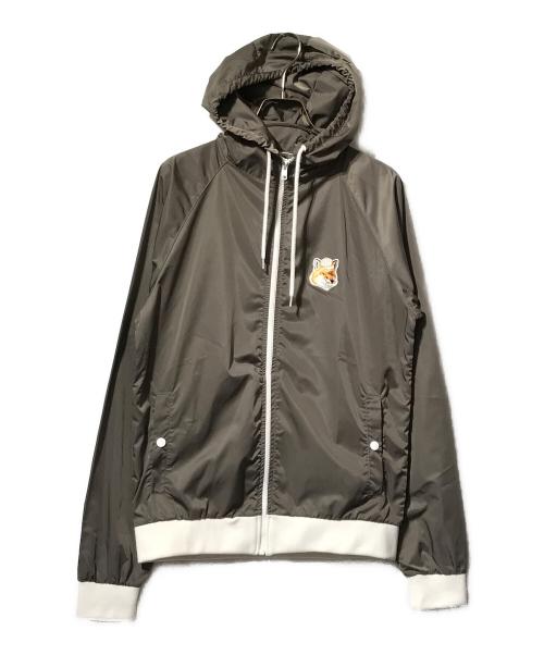 maison kitsune（メゾンキツネ）MAISON KITSUNE (メゾンキツネ) フォックスワッペンナイロンフーデッドジャケット/ジップフードジャケット ベージュ サイズ:Sの古着・服飾アイテム