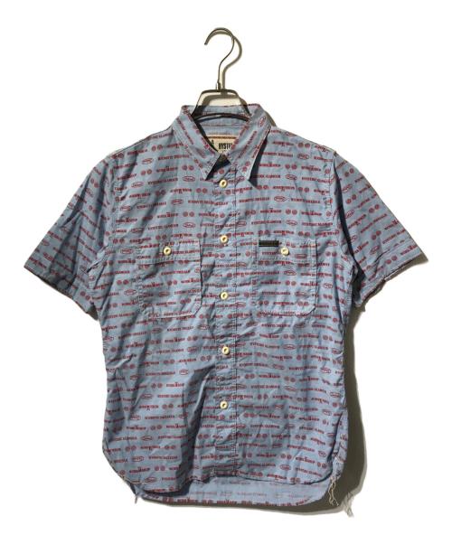 Hysteric Glamour（ヒステリックグラマー）Hysteric Glamour (ヒステリックグラマー) ロゴ総柄S/Sワークシャツ/半袖シャツ ブルー サイズ:Mの古着・服飾アイテム