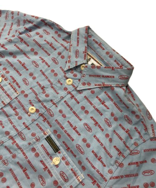 Hysteric Glamour（ヒステリックグラマー）Hysteric Glamour (ヒステリックグラマー) ロゴ総柄S/Sワークシャツ/半袖シャツ ブルー サイズ:Mの古着・服飾アイテム