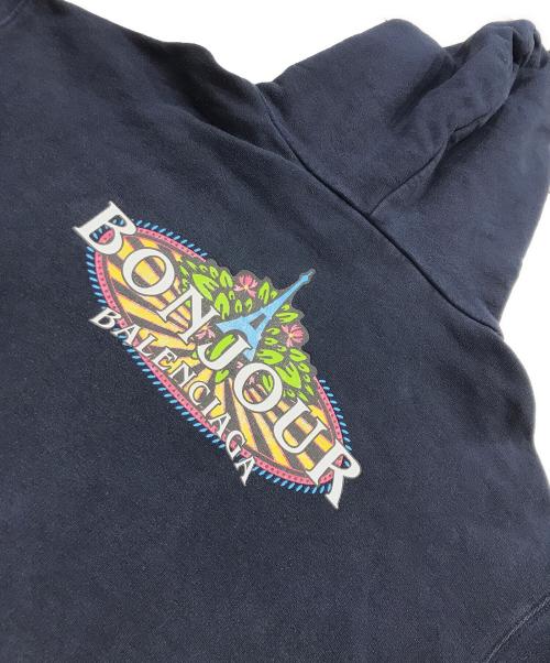 BALENCIAGA（バレンシアガ）BALENCIAGA (バレンシアガ) ボンジュール ロゴ フーディー ネイビー サイズ:Sの古着・服飾アイテム