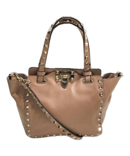 VALENTINO（ヴァレンティノ）VALENTINO (ヴァレンティノ) ロックスタッズ2WAYバッグ ベージュの古着・服飾アイテム