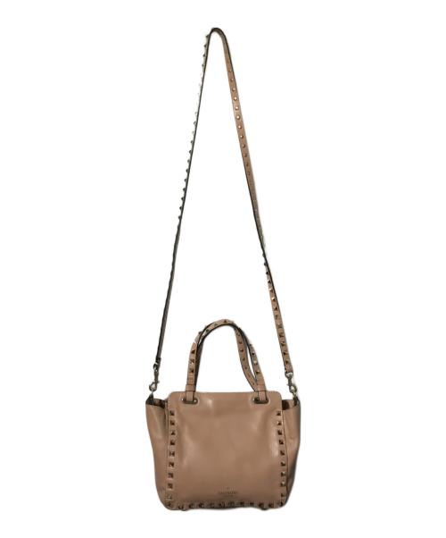 VALENTINO（ヴァレンティノ）VALENTINO (ヴァレンティノ) ロックスタッズ2WAYバッグ ベージュの古着・服飾アイテム