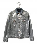 EMPORIO ARMANIエンポリオ アルマーニ）の古着「シルバーペイントコーティングデニムジャケット」｜インディゴ×シルバー