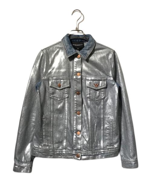 EMPORIO ARMANI（エンポリオ アルマーニ）EMPORIO ARMANI (エンポリオ アルマーニ) シルバーペイントコーティングデニムジャケット インディゴ×シルバー サイズ:38の古着・服飾アイテム