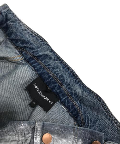 EMPORIO ARMANI（エンポリオ アルマーニ）EMPORIO ARMANI (エンポリオ アルマーニ) シルバーペイントコーティングデニムジャケット インディゴ×シルバー サイズ:38の古着・服飾アイテム