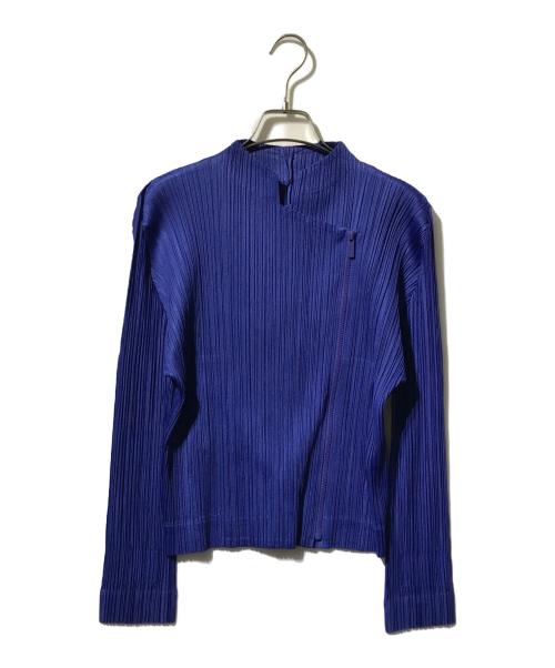 PLEATS PLEASE（プリーツプリーズ）PLEATS PLEASE (プリーツプリーズ) ライダースモチーフプリーツジャケット ブルー サイズ:3の古着・服飾アイテム