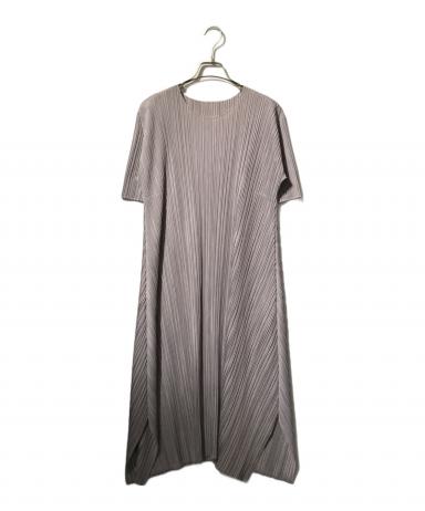 PLEATS PLEASE ロングワンピース　ショートスリーブ　ライトグレー　2 中古・古着通販】PLEATS PLEASE (プリーツプリーズ) ショートスリーブ