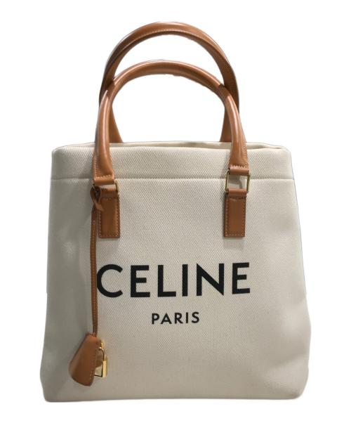 CELINE（セリーヌ）CELINE (セリーヌ) ニューホリゾンタル キャンバス×レザー トートバッグ アイボリー×ブラウン（Natural/Tan）の古着・服飾アイテム