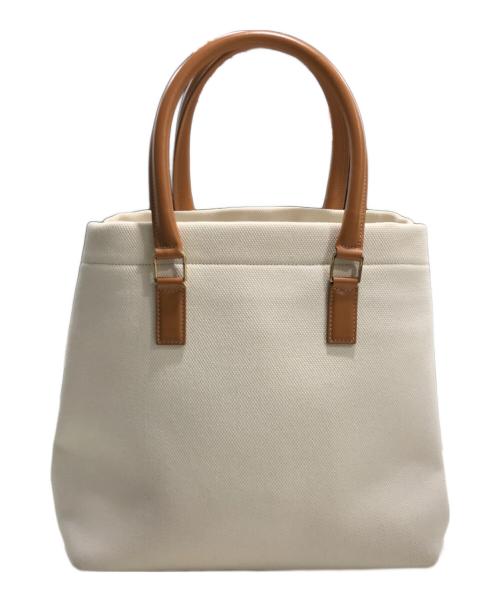 CELINE（セリーヌ）CELINE (セリーヌ) ニューホリゾンタル キャンバス×レザー トートバッグ アイボリー×ブラウン（Natural/Tan）の古着・服飾アイテム