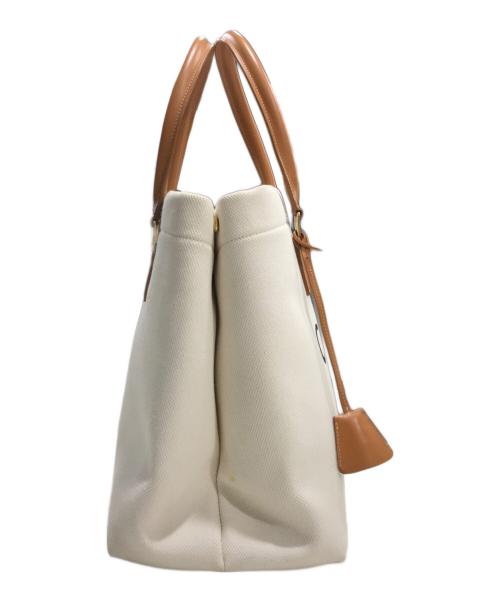 CELINE（セリーヌ）CELINE (セリーヌ) ニューホリゾンタル キャンバス×レザー トートバッグ アイボリー×ブラウン（Natural/Tan）の古着・服飾アイテム