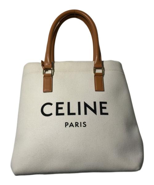 CELINE（セリーヌ）CELINE (セリーヌ) ニューホリゾンタル キャンバス×レザー トートバッグ アイボリー×ブラウン（Natural/Tan）の古着・服飾アイテム