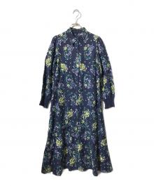 GRACE CONTINENTAL（グレースコンチネンタル）の古着「リーフプリントワンピース」｜ネイビー