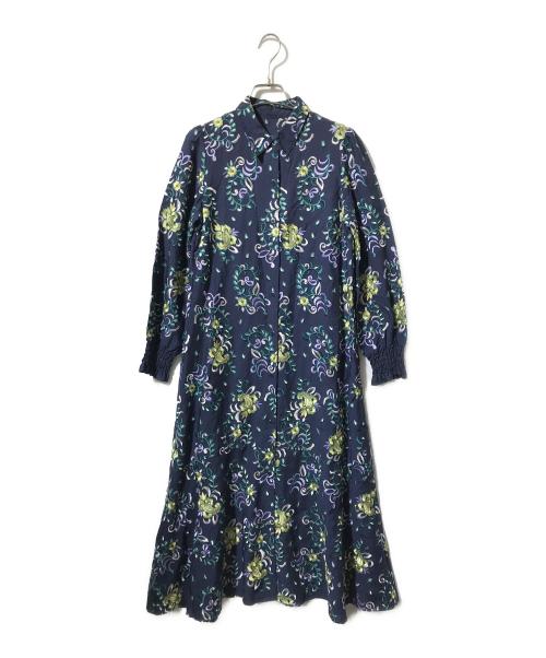 GRACE CONTINENTAL（グレースコンチネンタル）GRACE CONTINENTAL (（グレースコンチネンタル) リーフプリントワンピース ネイビー サイズ:36の古着・服飾アイテム
