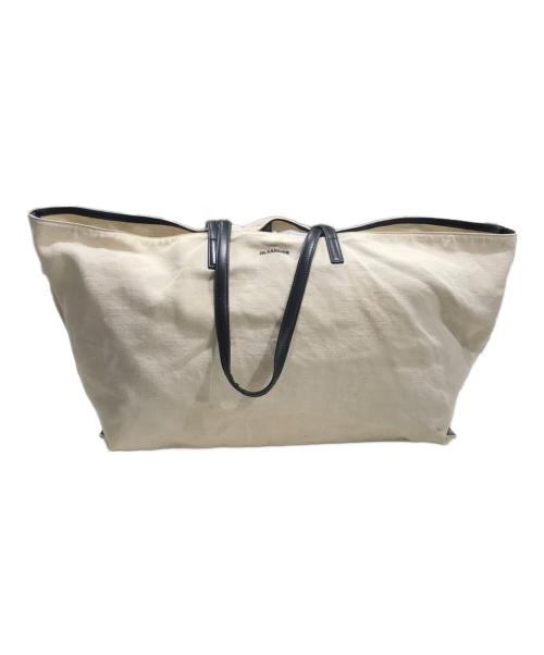 JIL SANDER（ジルサンダー）JIL SANDER (ジルサンダー) レザーハンドルキャンバストートバッグ アイボリーの古着・服飾アイテム