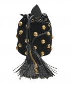 Saint Laurent Parisサンローランパリ）の古着「スタッズスエードショルダーバッグ」｜ブラック×ゴールド