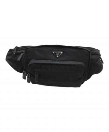 【値下げ】美品　PRADA ナイロン ボディバッグ ブラック 2VL003 中古・古着通販】PRADA (プラダ) トライアングルロゴナイロンウエスト