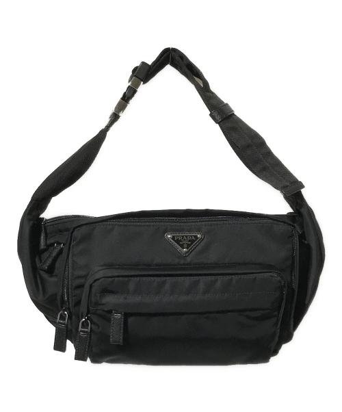 PRADA（プラダ）PRADA (プラダ) トライアングルロゴナイロンウエストバッグ ブラックの古着・服飾アイテム