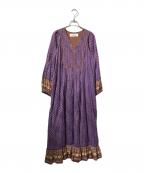 sara mallikaサラマリカ）の古着「Cotton Stripe Ethnic Print Tassel Dress/ロング丈ワンピース」｜パープル