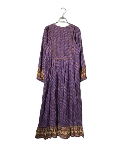 sara mallika（サラマリカ）sara mallika (サラマリカ) Cotton Stripe Ethnic Print Tassel Dress/ロング丈ワンピース パープル サイズ:2の古着・服飾アイテム