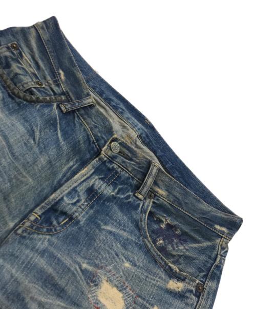 Hysteric Glamour（ヒステリックグラマー）Hysteric Glamour (ヒステリックグラマー) ピラミッドスタッズ ダメージリペア加工スキャブデニムパンツ インディゴ サイズ:32の古着・服飾アイテム
