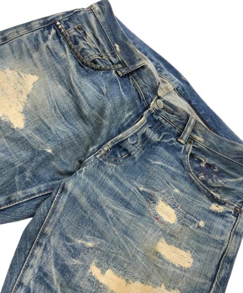 Hysteric Glamour（ヒステリックグラマー）Hysteric Glamour (ヒステリックグラマー) ピラミッドスタッズ ダメージリペア加工スキャブデニムパンツ インディゴ サイズ:32の古着・服飾アイテム