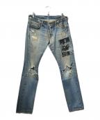 Hysteric Glamourヒステリックグラマー）の古着「スタッズダメージ加工ワッペンデニムパンツ」｜インディゴ