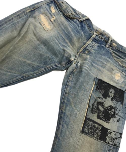 Hysteric Glamour（ヒステリックグラマー）Hysteric Glamour (ヒステリックグラマー) スタッズダメージ加工ワッペンデニムパンツ インディゴ サイズ:32の古着・服飾アイテム