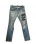 Hysteric Glamour（ヒステリックグラマー）の古着「スタッズダメージ加工ワッペンデニムパンツ」｜インディゴ