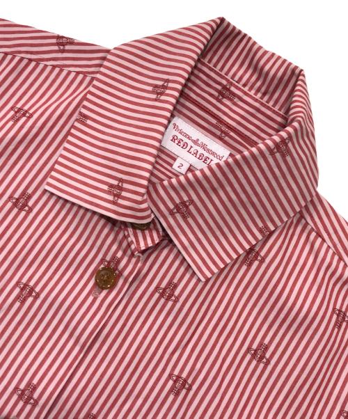 Vivienne Westwood RED LABEL（ヴィヴィアンウエストウッドレッドレーベル）Vivienne Westwood RED LABEL (ヴィヴィアンウエストウッドレッドレーベル) オーブストライプ半袖シャツ レッド サイズ:2の古着・服飾アイテム