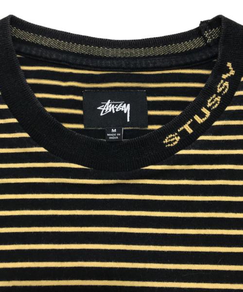 stussy（ステューシー）stussy (ステューシー) ジャックストライプクルーTシャツ/半袖Tシャツ ブラウン×ブラック サイズ:Mの古着・服飾アイテム