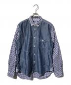 COMME des GARCONS JUNYA WATANABE MANコム デ ギャルソン ジュンヤ ワタナベ マン）の古着「リネンブレンドシャンブレー×ギンガムチェック切替シャツ」｜ブルー×ホワイト